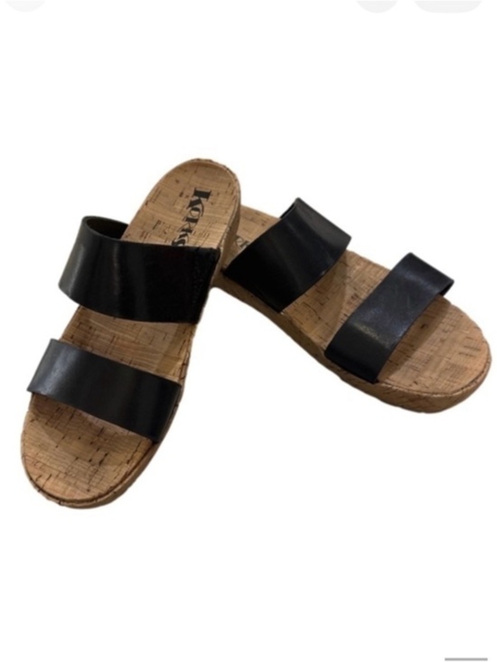Korks Tidal Sandals Women's Size 8M Shoes Slides Double Strap Black Leather